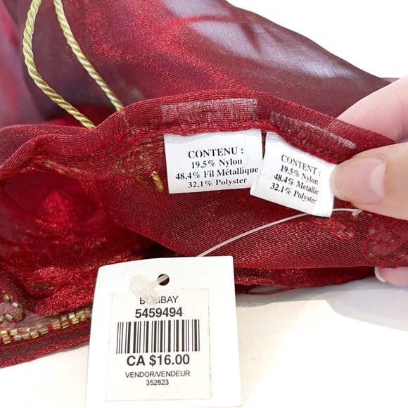 Bombay Beaded Mesh Red Gold Decorative Tie Up Sachet Bag Gift Wrap Tassels Nice - Picture 5 of 6